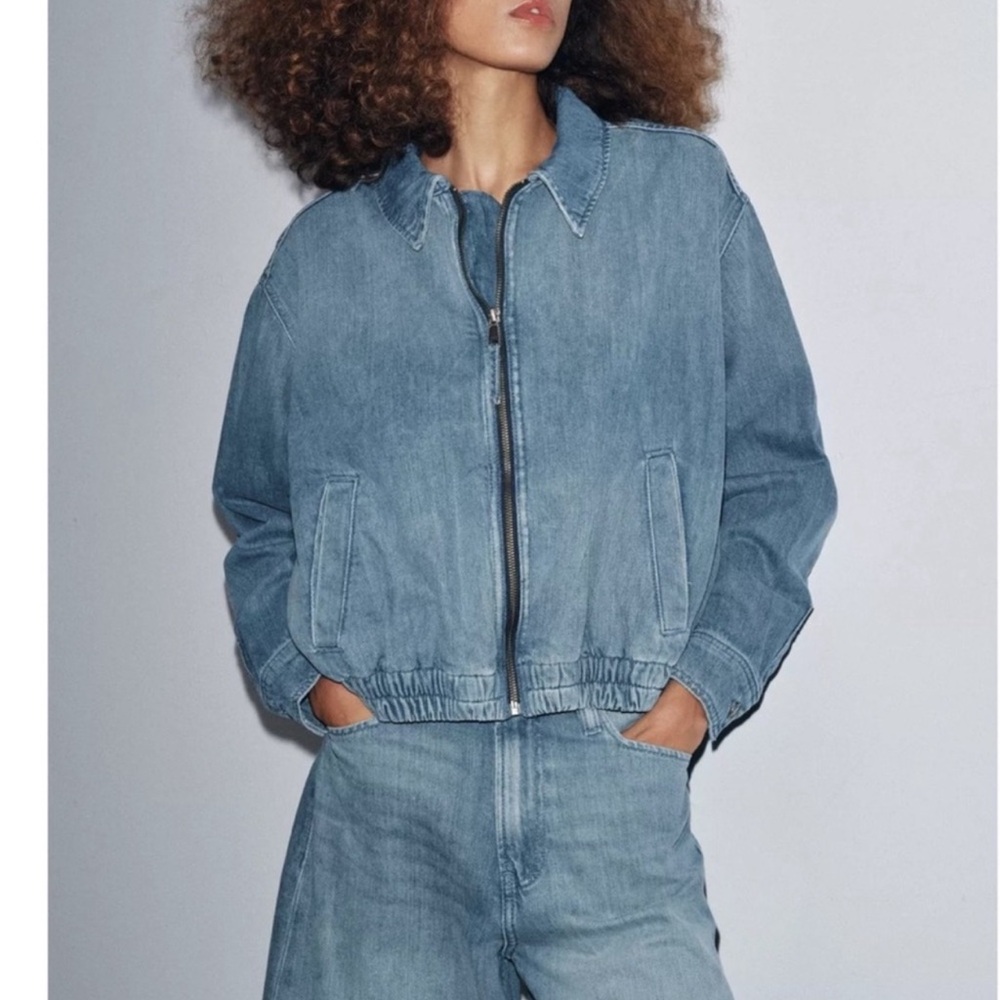 ZARA Denim Bomber Jacket ZW Collection, Medium. NWT - Picture 2 of 14